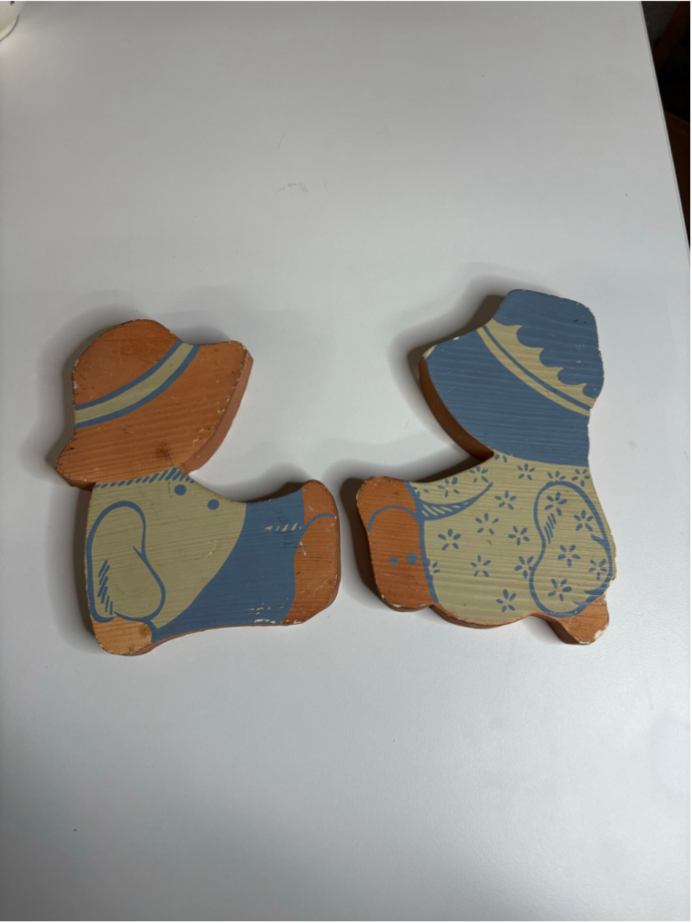 Vintage Ceramic Amish Country Couple Folk Art Decor Set Blue and Orange